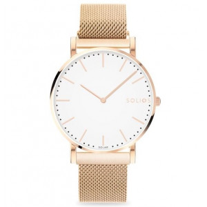 Solios Watch Solar White | Rose Gold Mesh 36mm - Rose Gold Case